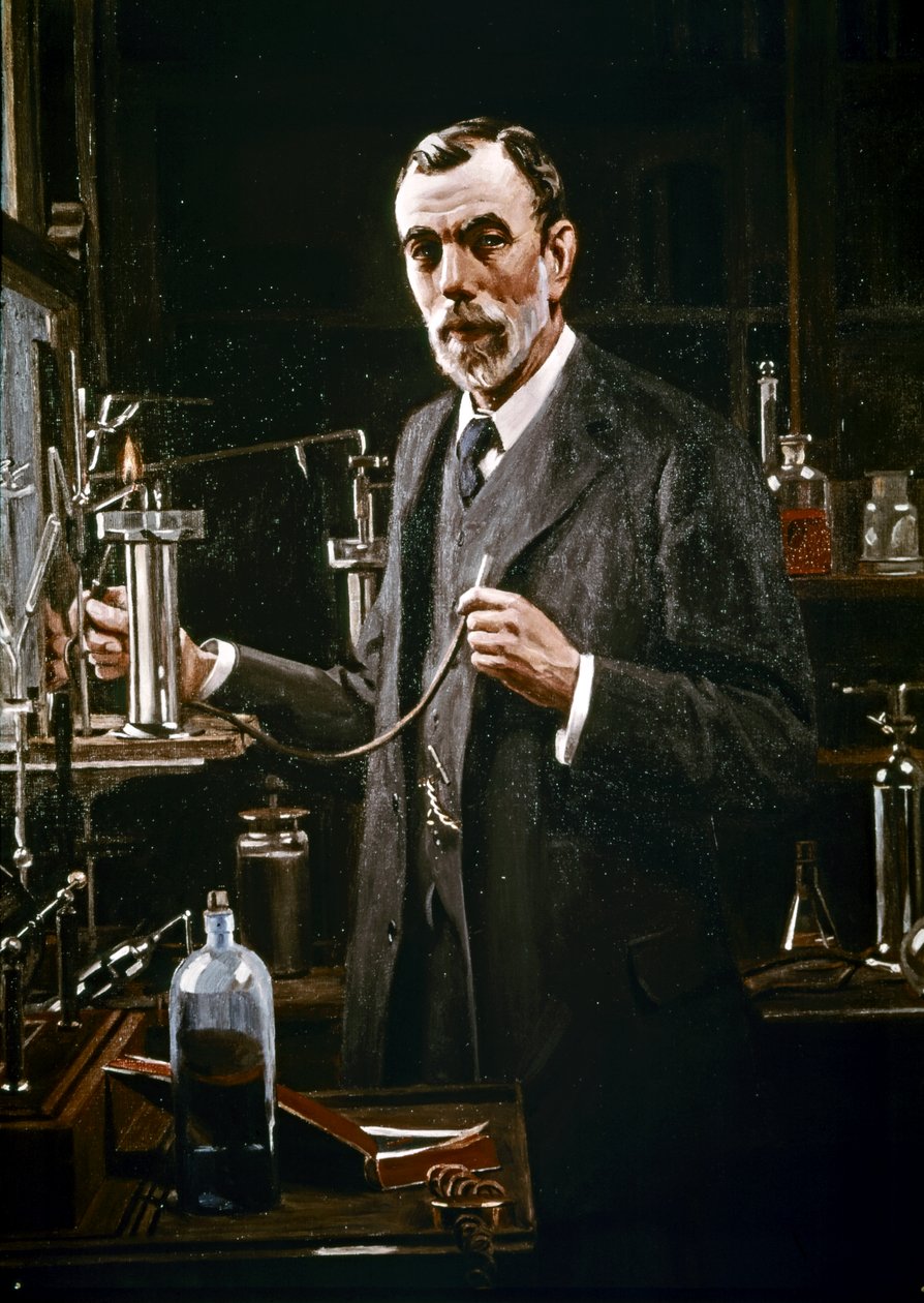 Sir William Ramsay in zijn laboratorium door Mark Richard Milbanke