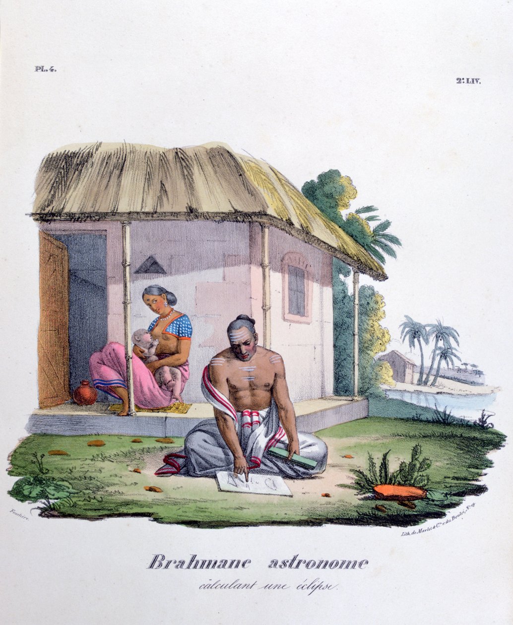 Brahmaan astronoom, berekening van de zonsverduistering, 1828 door Marlet et Cie