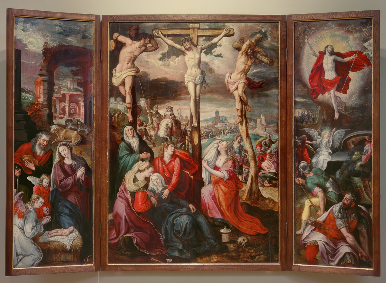 Kruisiging - Geboorte van Christus - Opstanding van Christus door Marten de Vos