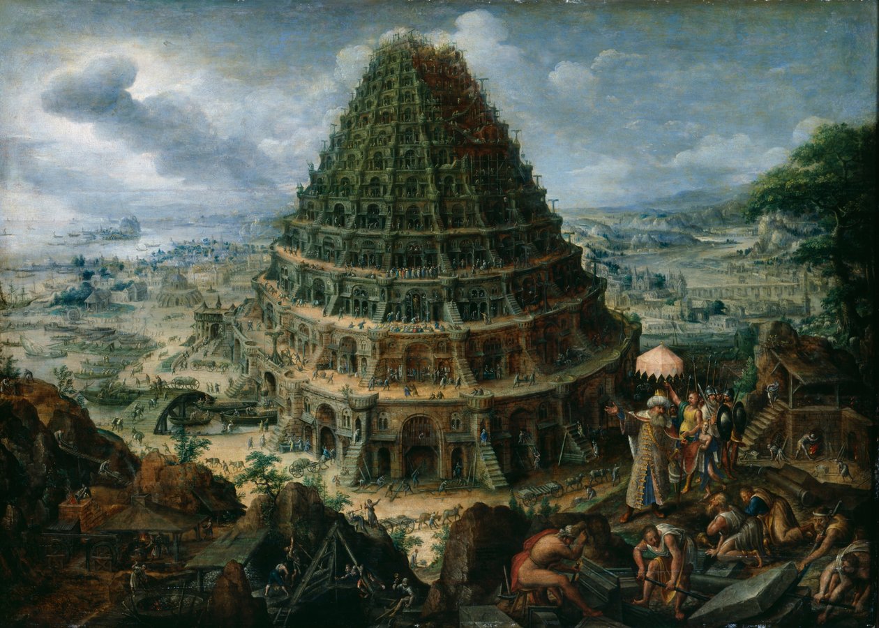De toren van Babel, 1595 door Marten Valckenborch  the van Elder