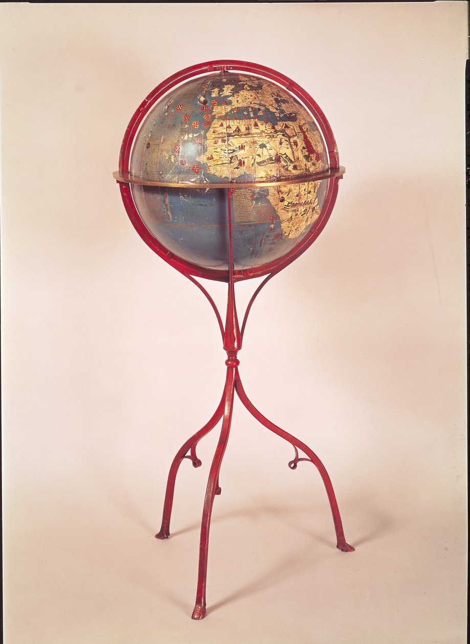 Terrestrische globe, met de Indische Oceaan, gemaakt in Neurenberg, 1492 door Martin Behaim