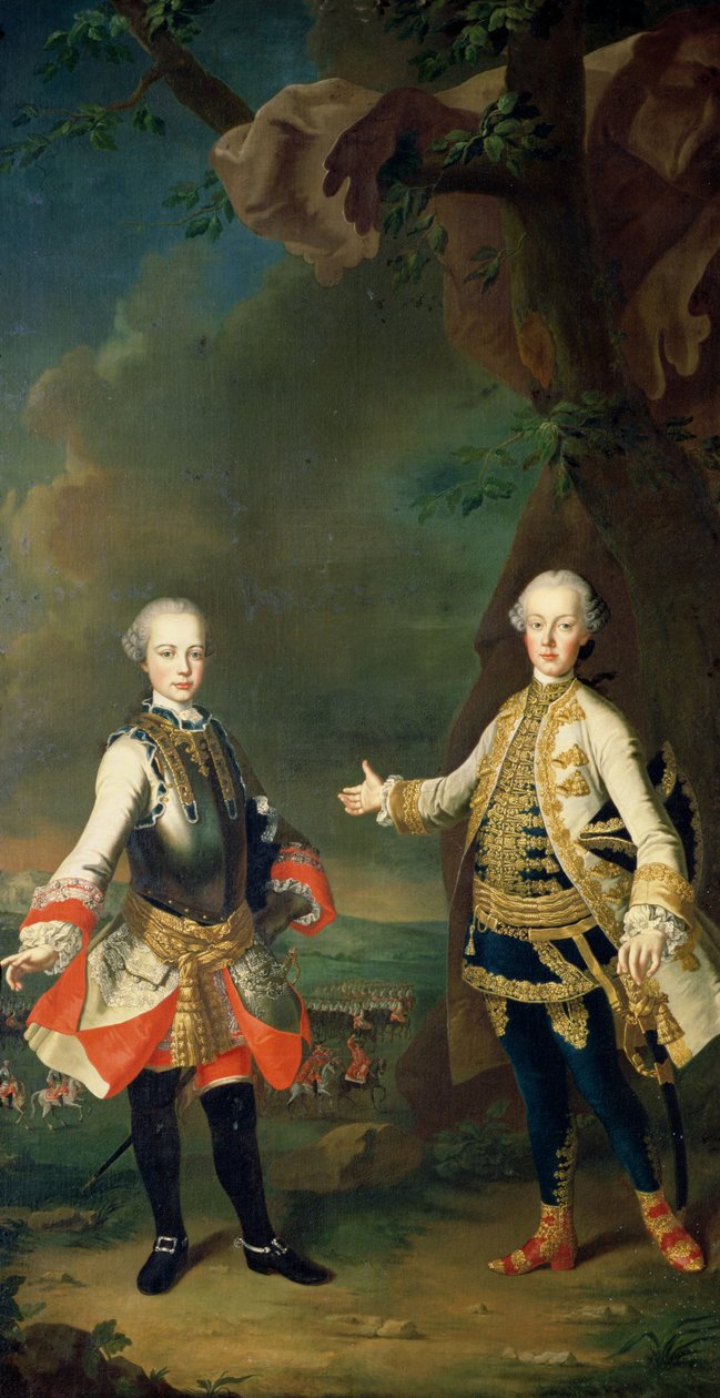 Joseph en Leopold, zonen van Frans I en Maria Theresia van Oostenrijk, later Joseph II en Leopold II door Martin II Mytens or Meytens