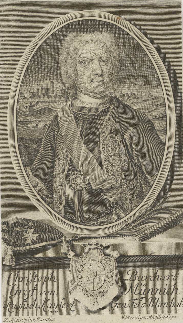 Portret van Graaf Burkhard Christoph von Münnich 1683-1767, ca. 1730 door Martin Bernigeroth