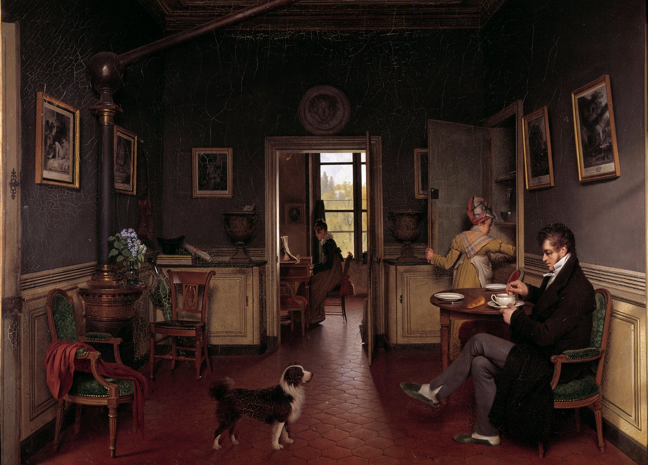 Een interieur van een eetkamer in 1815 door Martin Drölling
