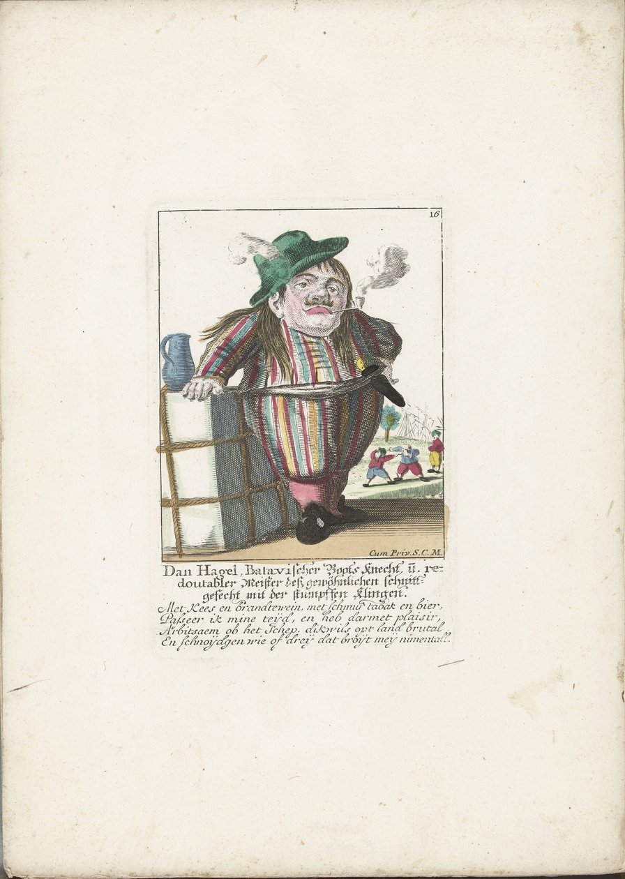 De dwerg Dan Hagel als een Hollandse bootsknecht, ca. 1710 door Martin Engelbrecht (attributed to)