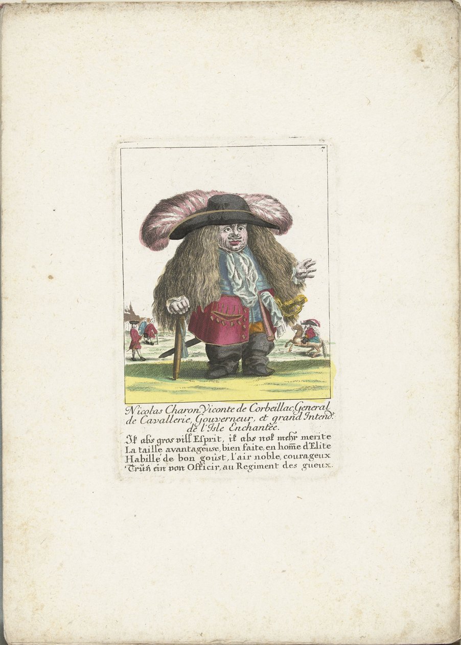 De dwerg Nicolas Charon als een generaal van de cavalerie, ca. 1710 door Martin Engelbrecht (attributed to)