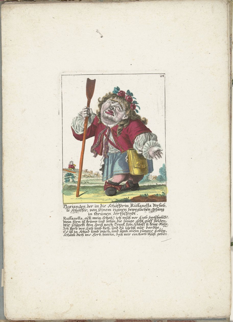 De dwerg Ploriander als herder, ca. 1710 door Martin Engelbrecht (attributed to)