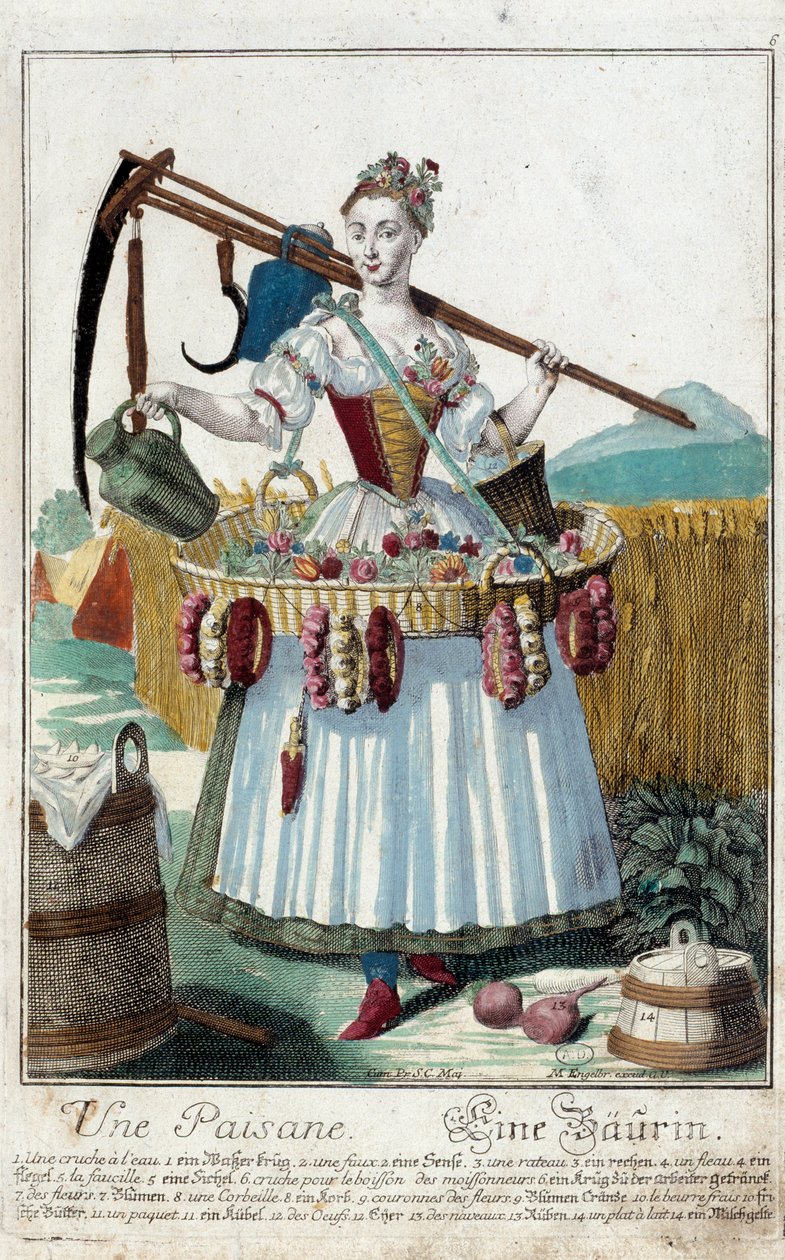 Een boerin (gravure) door Martin Engelbrecht