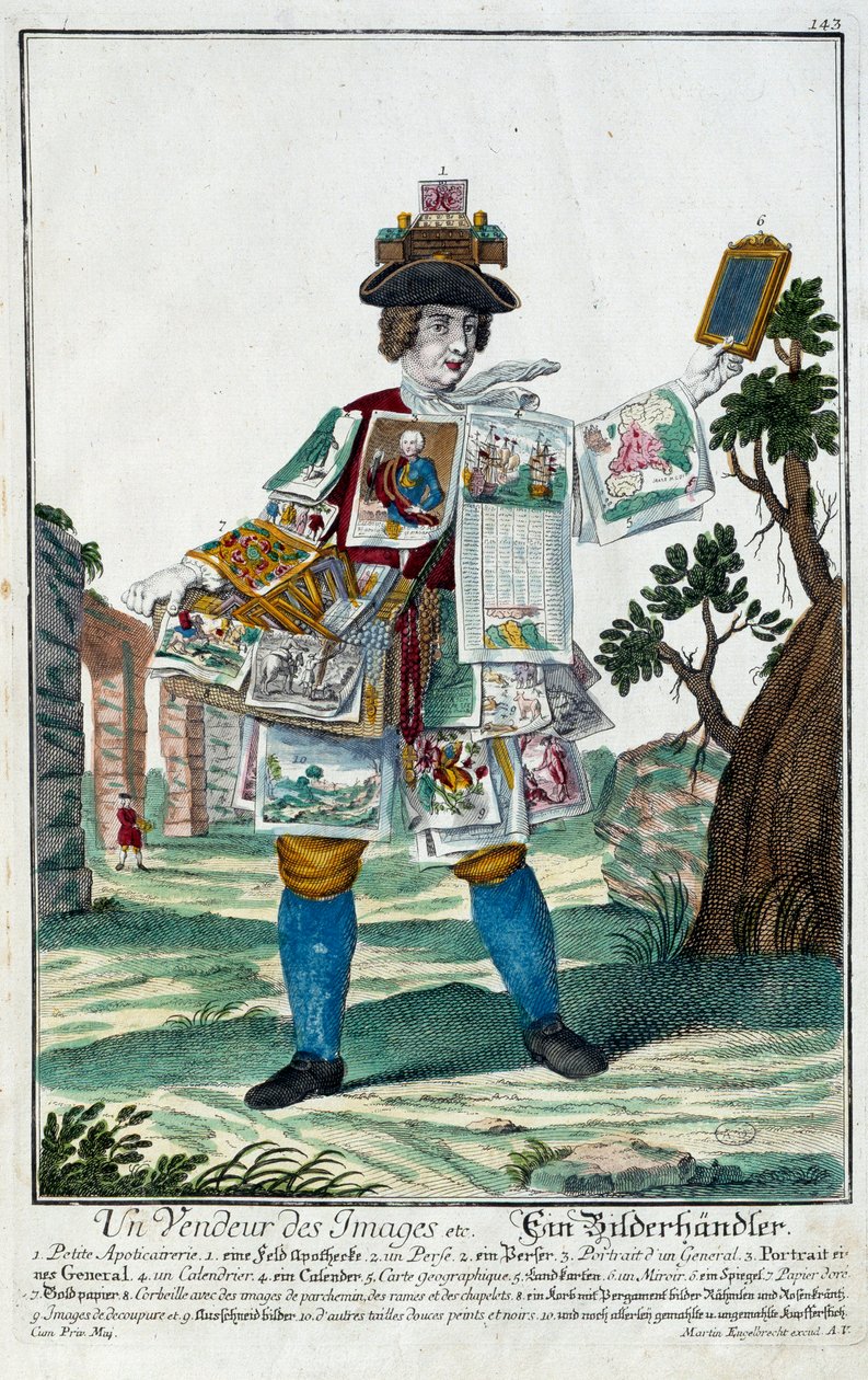 Beroep: Een prentverkoper (gravure) door Martin Engelbrecht