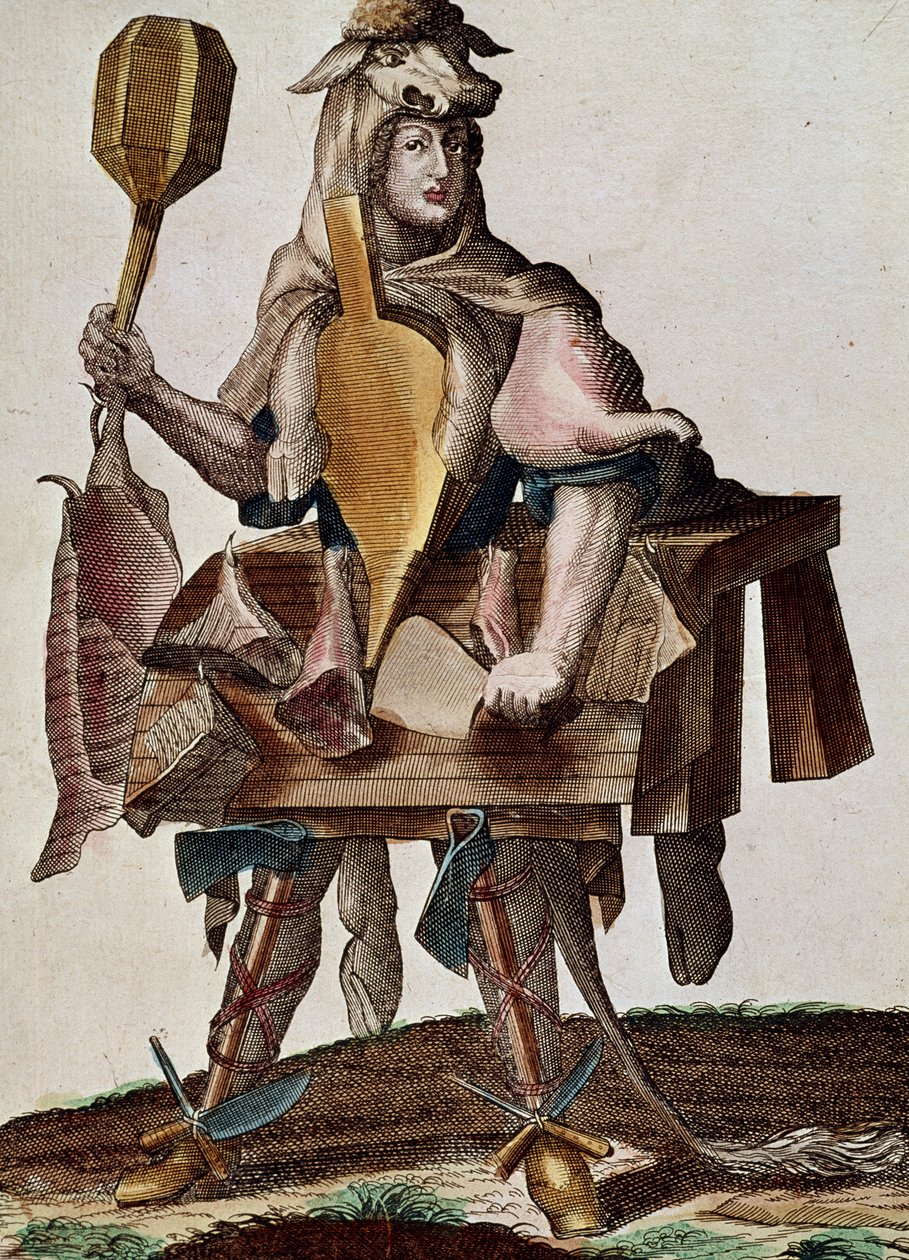 De slager, gravure uit Assemblage des nouveau manouvries habilles door Martin Engelbrecht