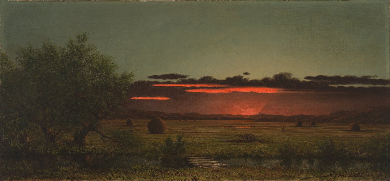 Weiden van New Jersey bij zonsondergang door Martin Johnson Heade