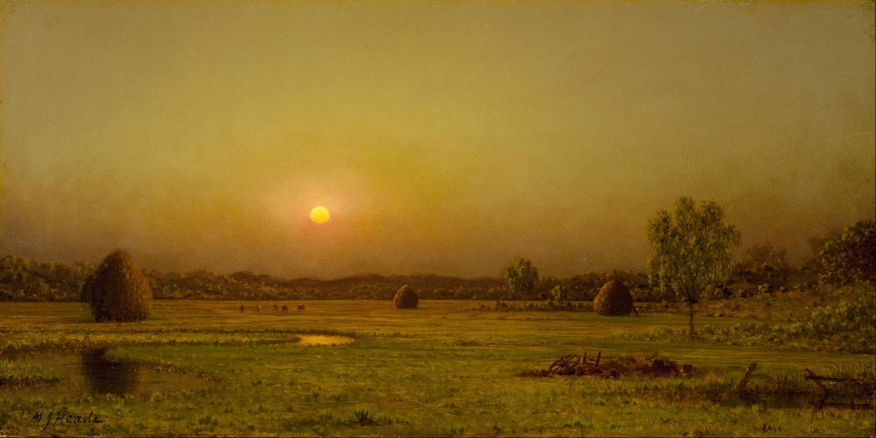 Zonsondergang boven het moeras, Newburyport, Massachusetts door Martin Johnson Heade