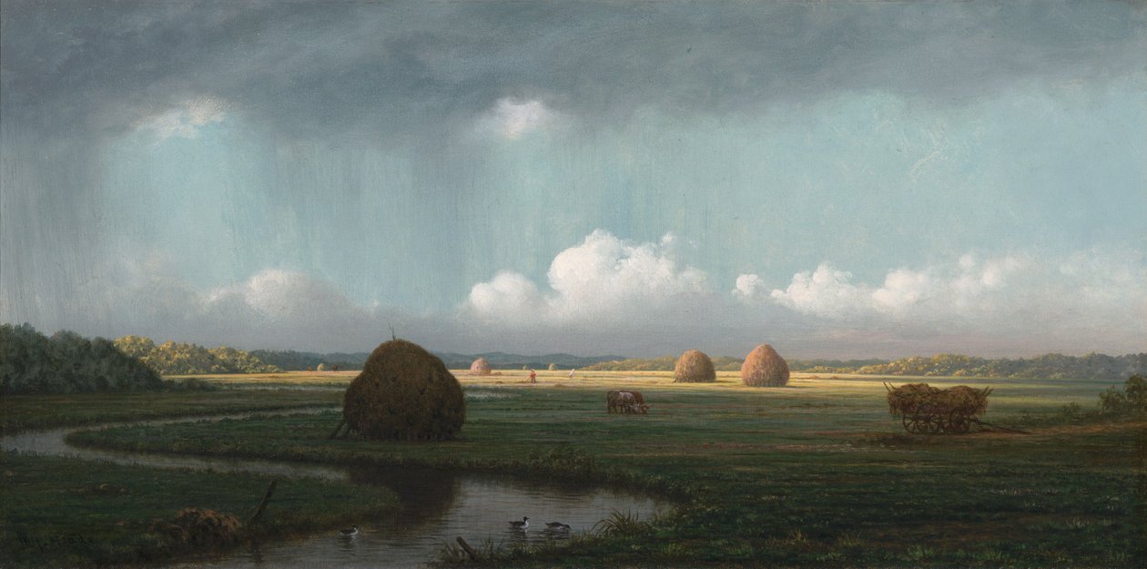 Plotselinge regenbui, Newbury Marshes door Martin Johnson Heade