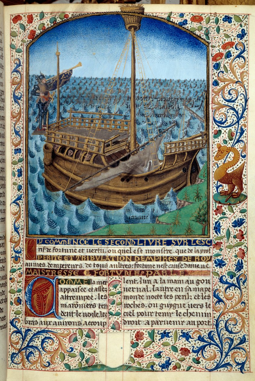 Voorstelling van een schip op zee. Miniatuur uit L