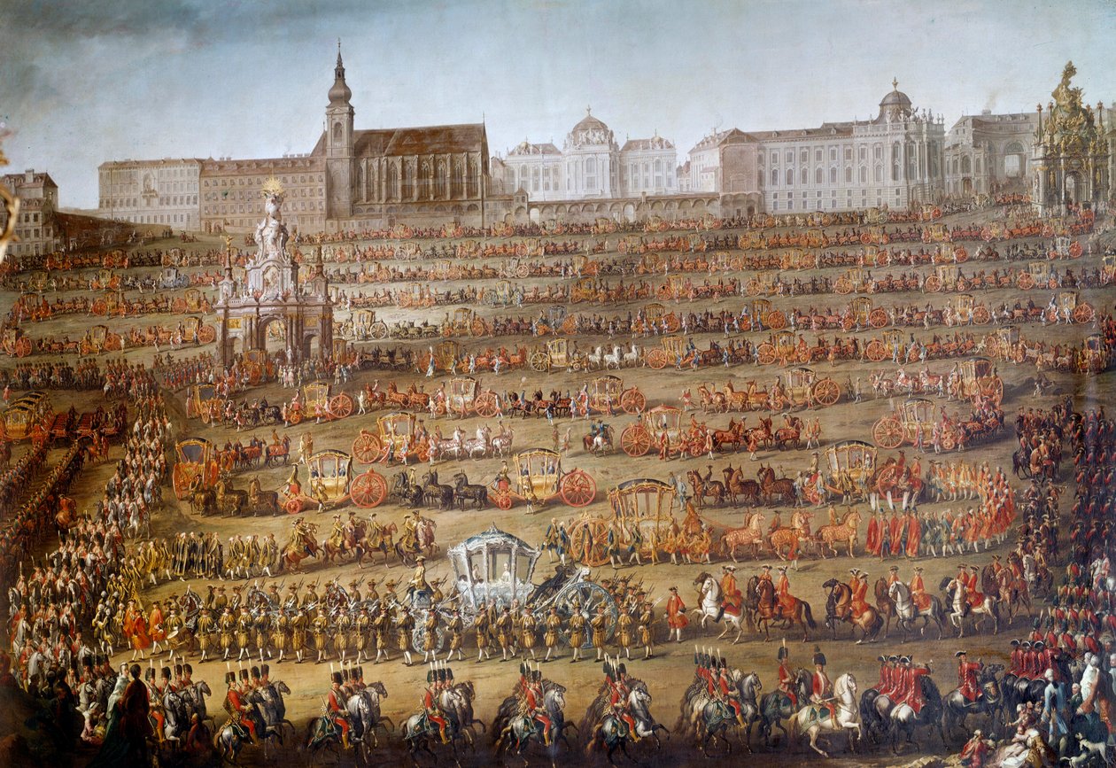 Intocht van Maria Isabella van Bourbon Parma in Wenen ter gelegenheid van haar huwelijk met keizer Jozef II van Oostenrijk door Martin Meytens the Younger