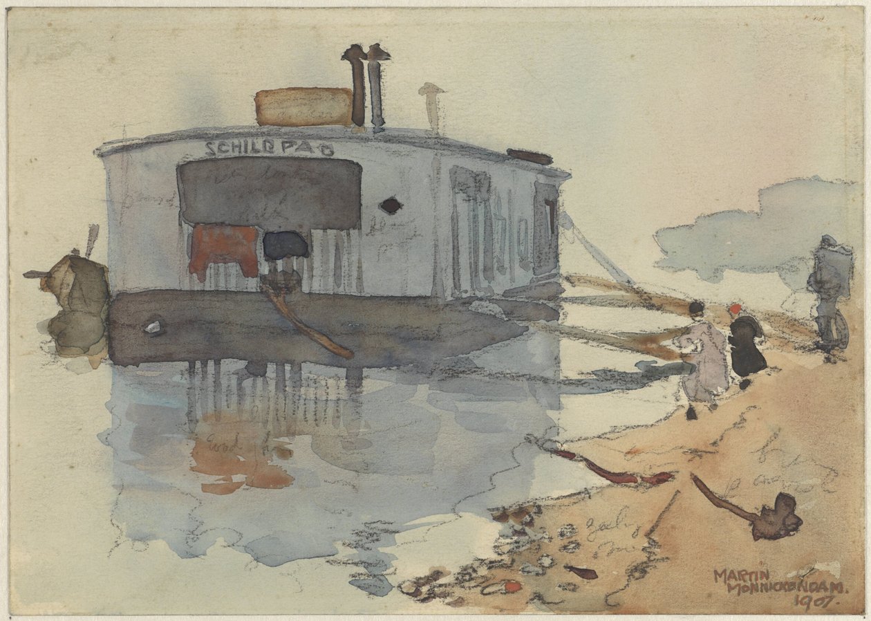 Schip De Schildpad aan een oever door Martin Monnickendam