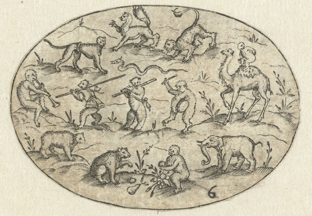 Ovaal met veertien dieren door Martin Pleginck