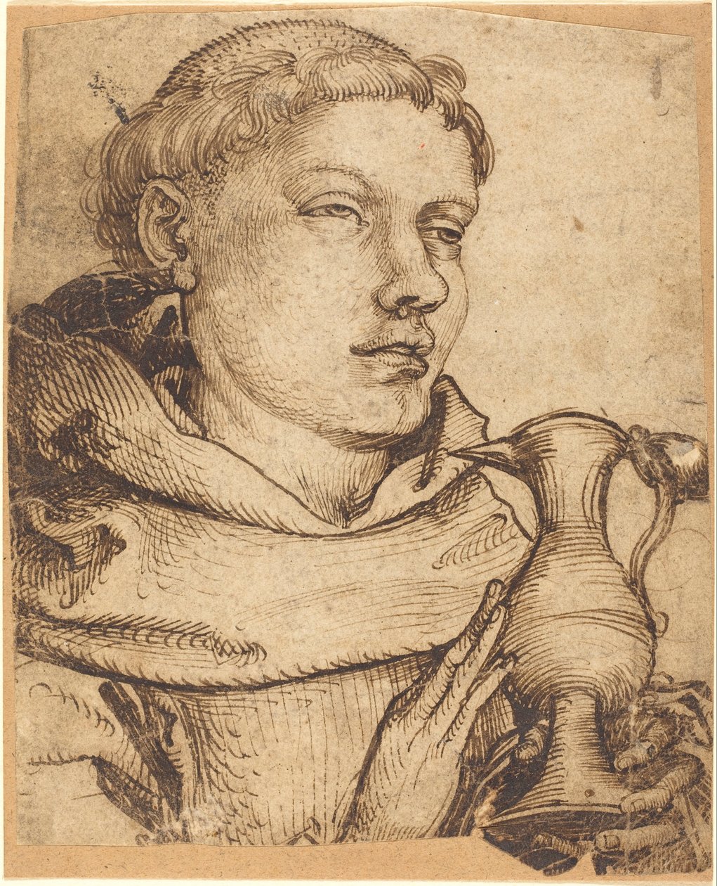 Buste van een monnik die assisteert bij de communie door Martin Schongauer