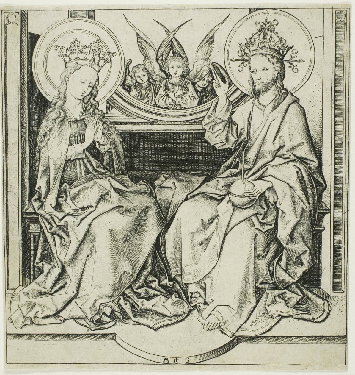 Christus Zegent de Maagd door Martin Schongauer