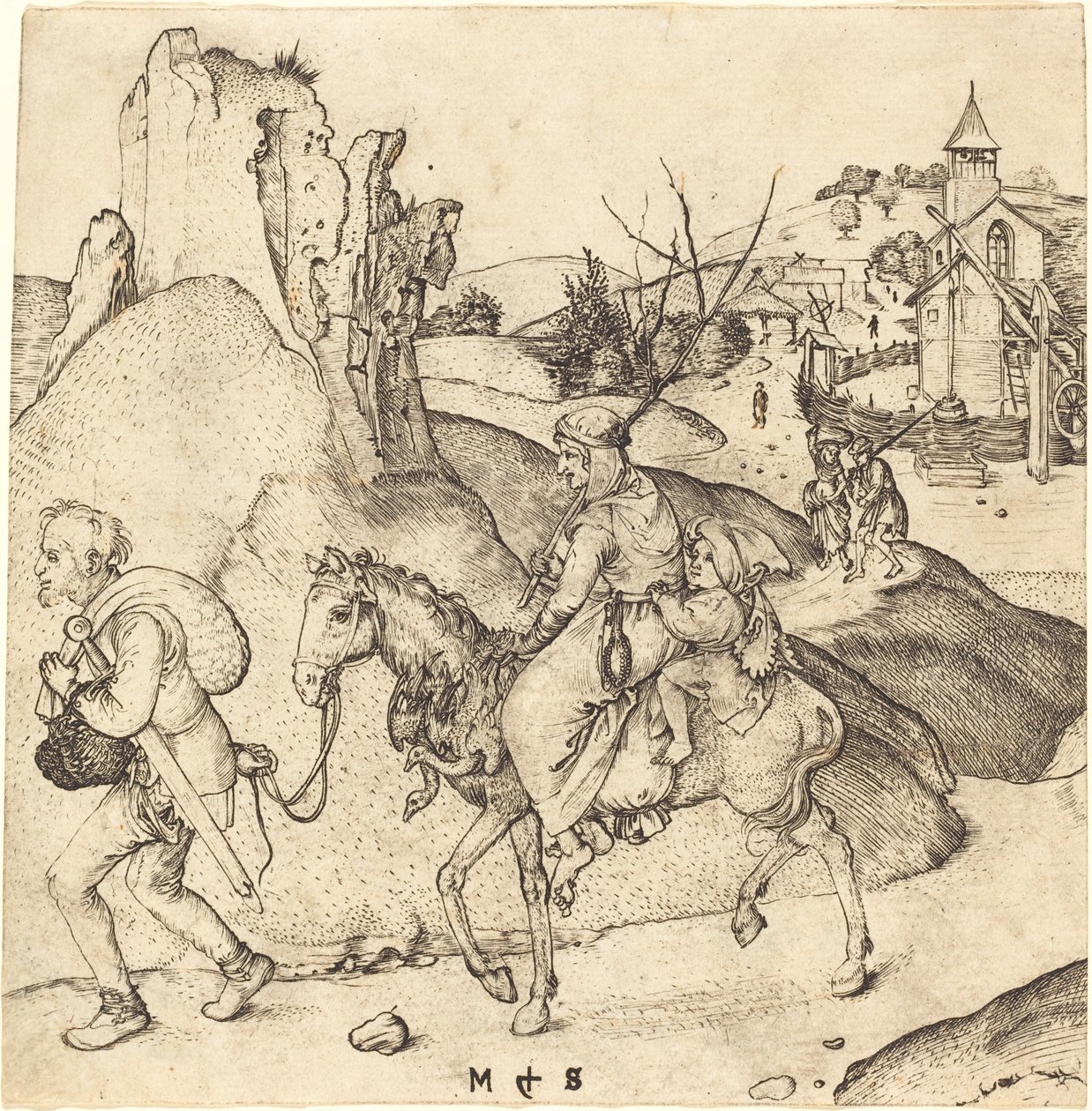 Boerenfamilie op weg naar de markt door Martin Schongauer