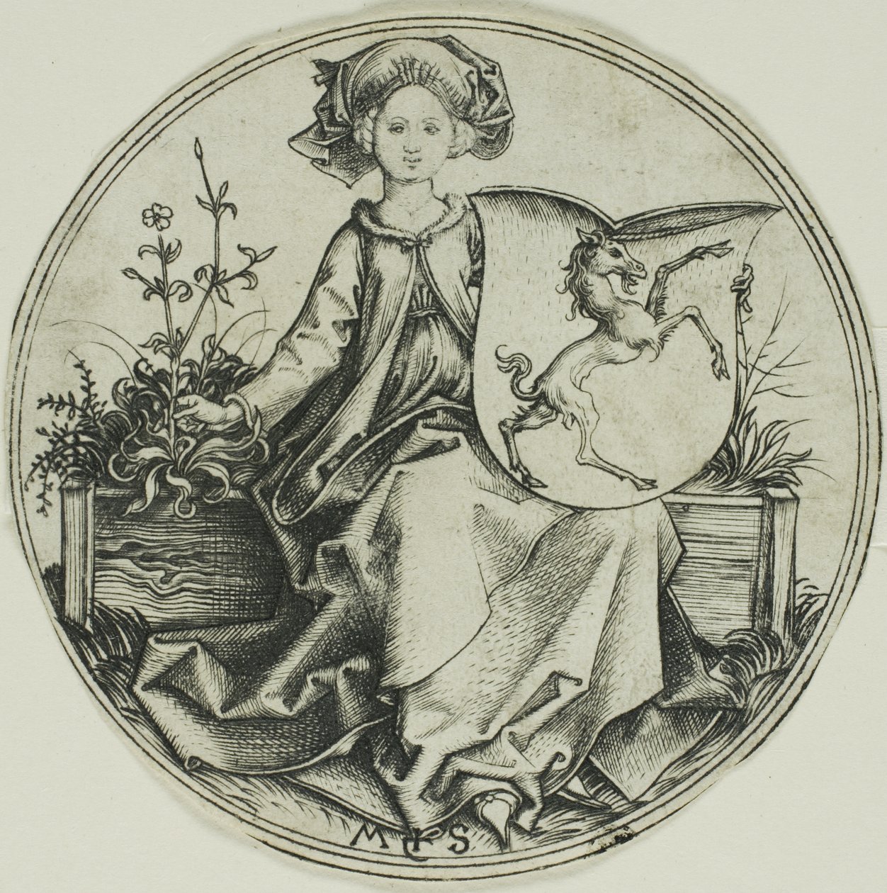 Schild met een Eenhoorn, Gehouden door een Dame door Martin Schongauer