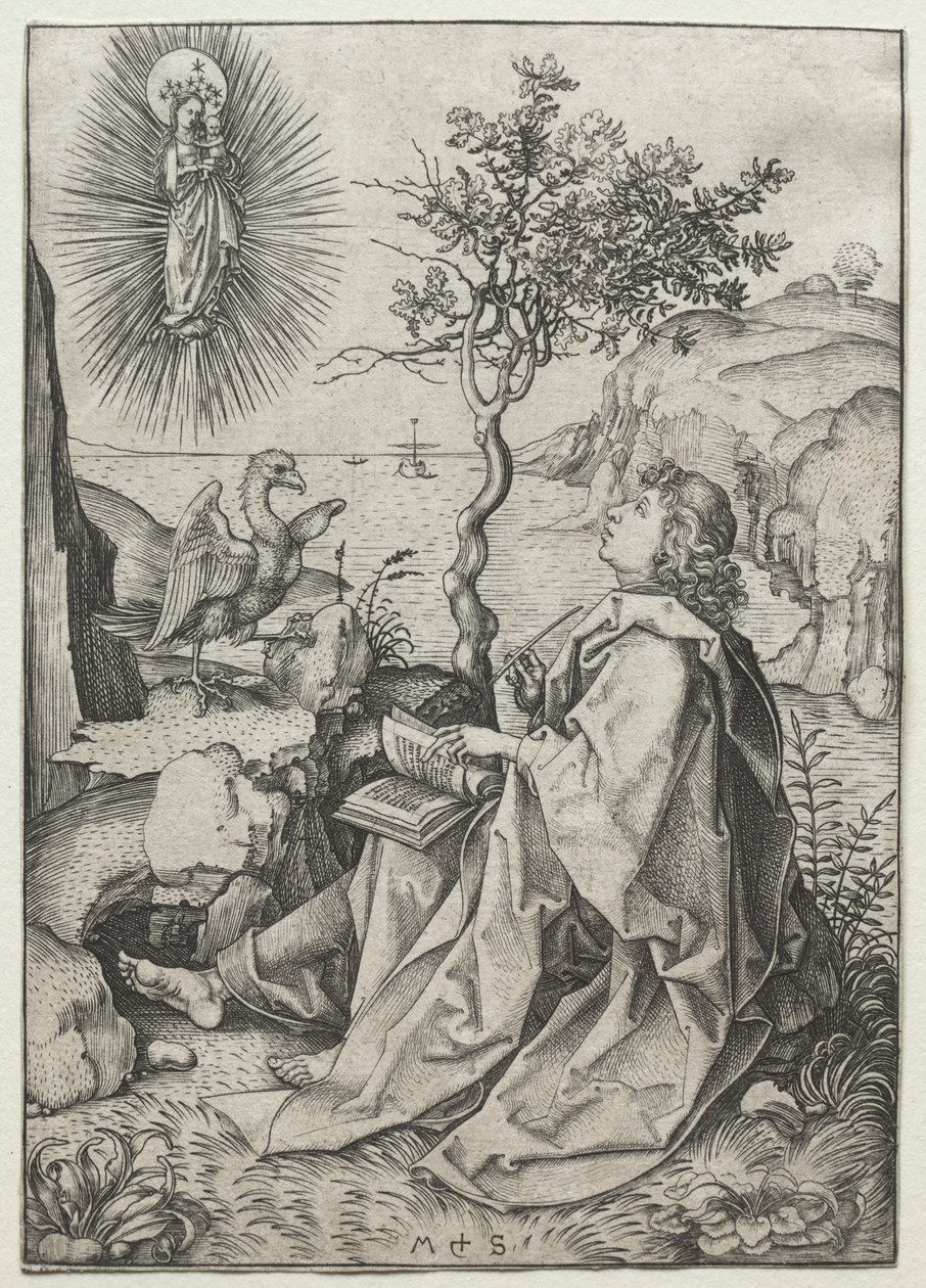 Sint Johannes de Evangelist op het Eiland Patmos door Martin Schongauer