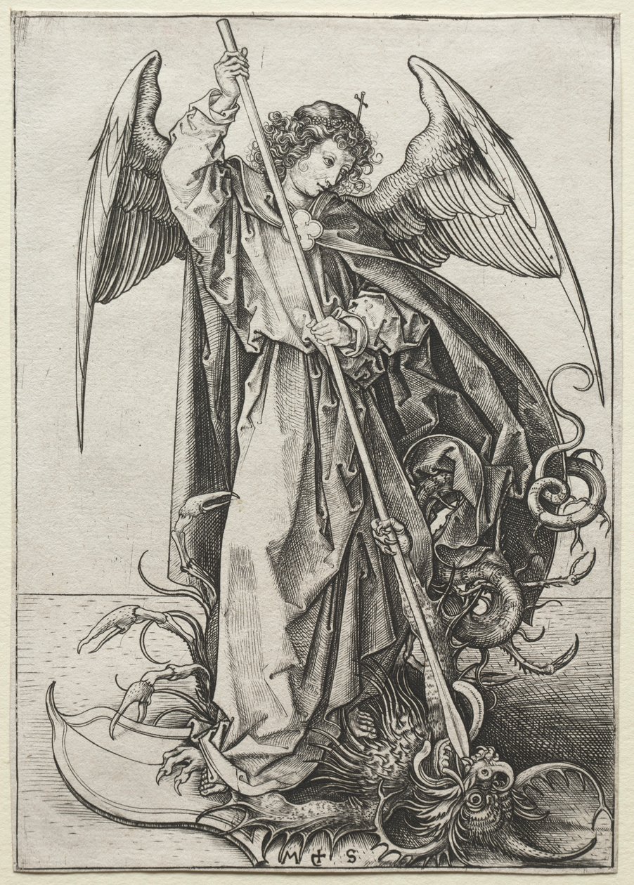 De Aartsengel Michaël Doorboort De Draak, ca. 1475 door Martin Schongauer