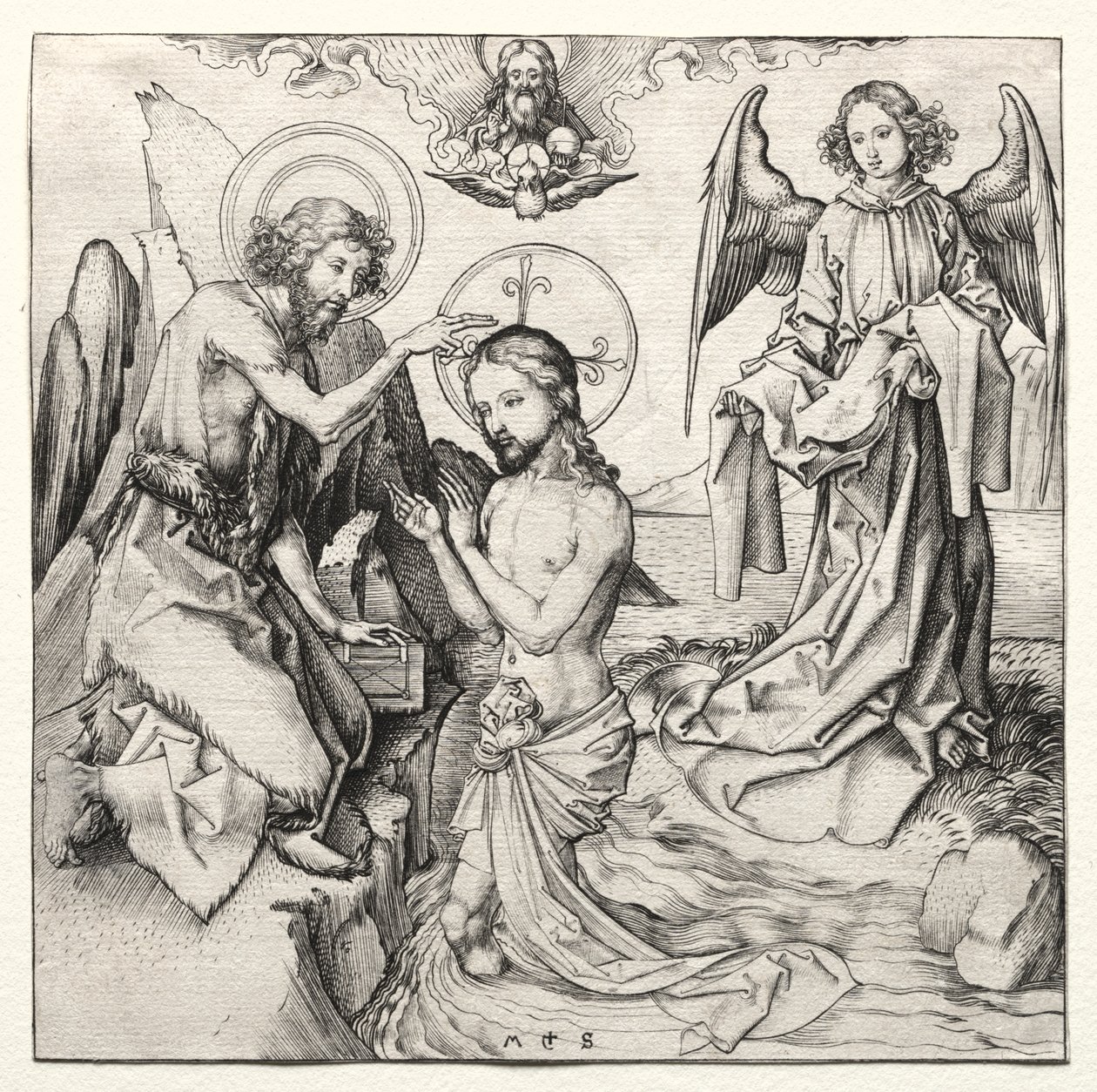 De doop van Christus in de Jordaan door Martin Schongauer