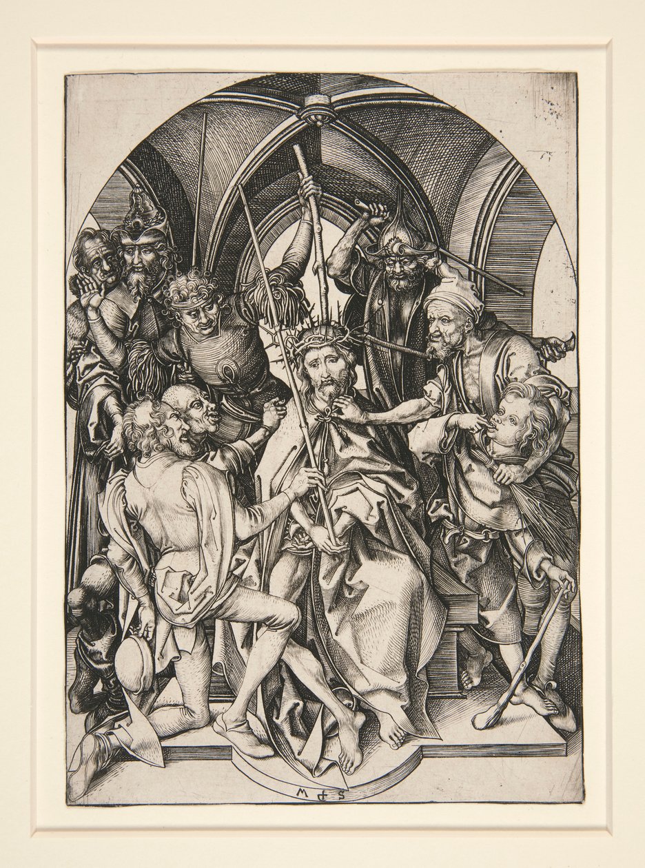De kroning met doornen, uit de serie De Passie door Martin Schongauer