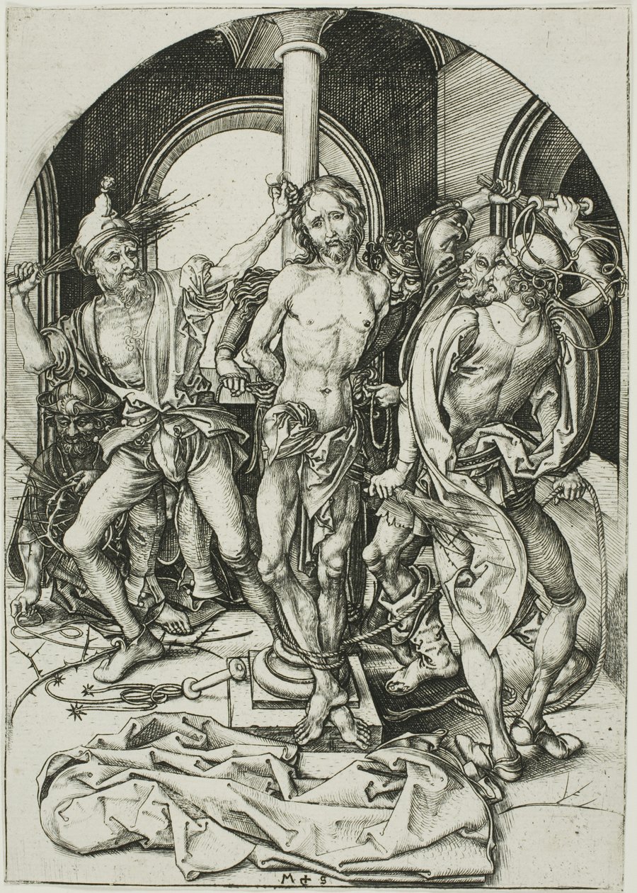 De geseling, uit De Passie door Martin Schongauer