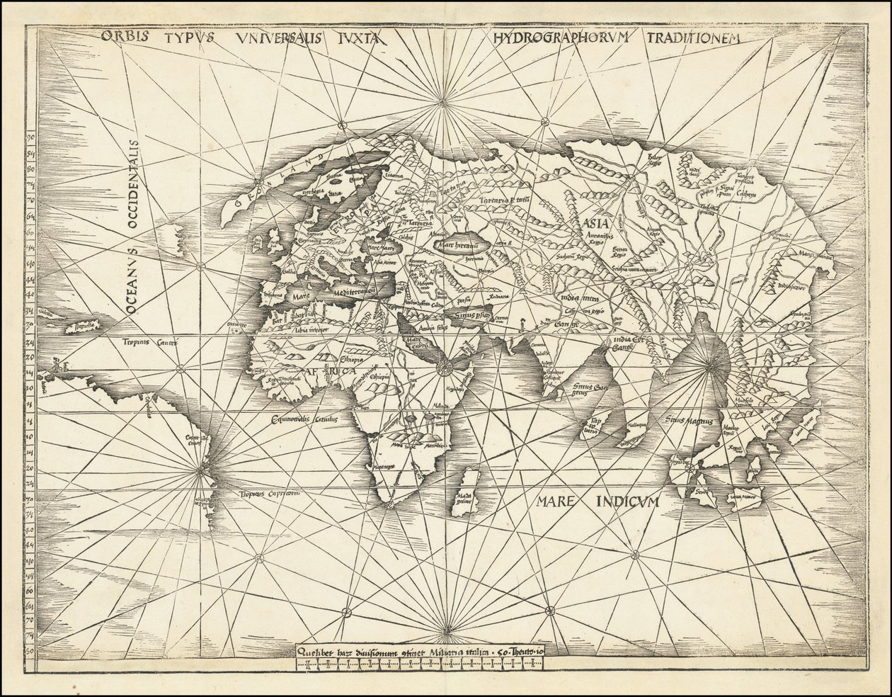 1513 kaart - Orbis Typus Universalis Iuxta Hydrographorum Traditionem door Martin Waldseemuller