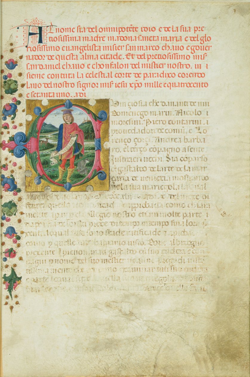 Geïllustreerde initiaal C met De Profeet Daniël in een Landschap, ca. 1471 door Martino di Giorgio da Modena