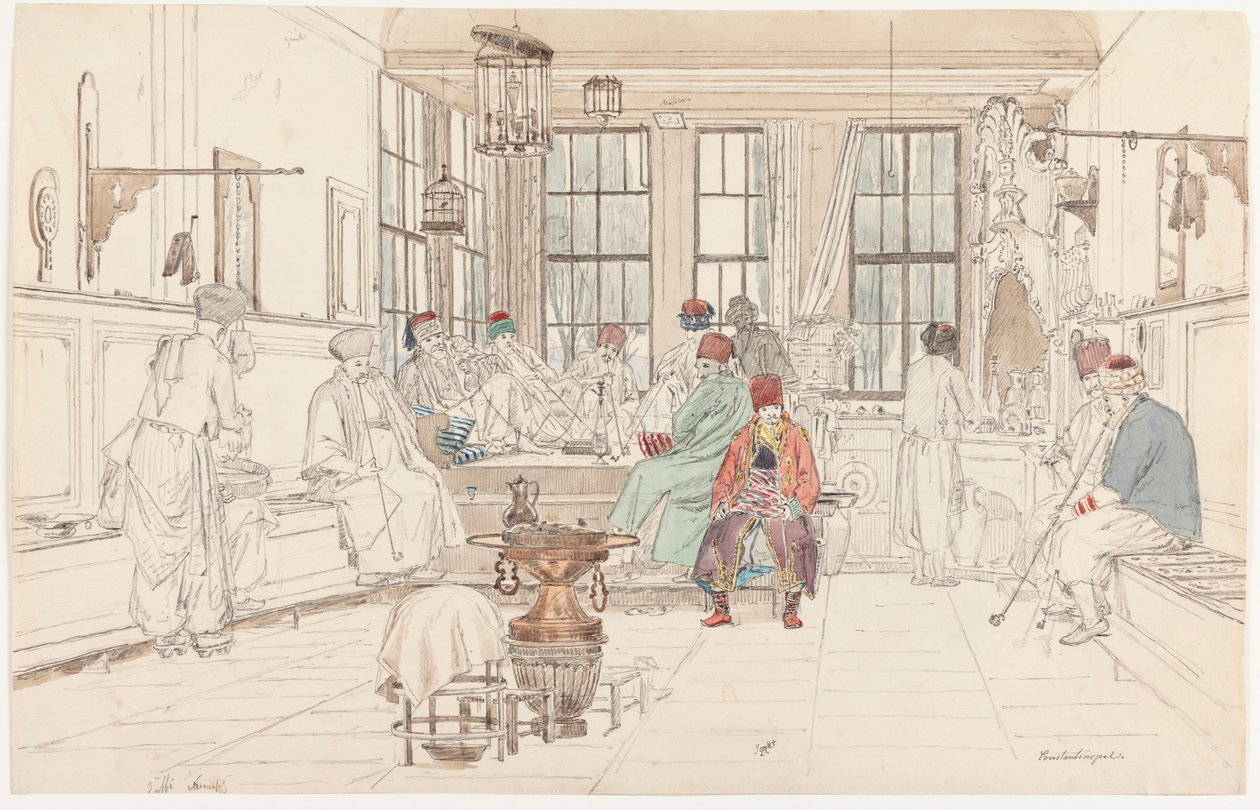 Het interieur van een Turkse café door Martinus Rørbye