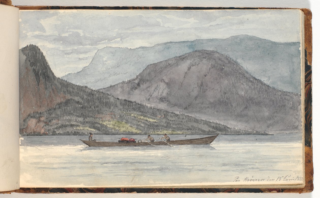 Fjordlandschap met roeiboot door Martinus Rørbye