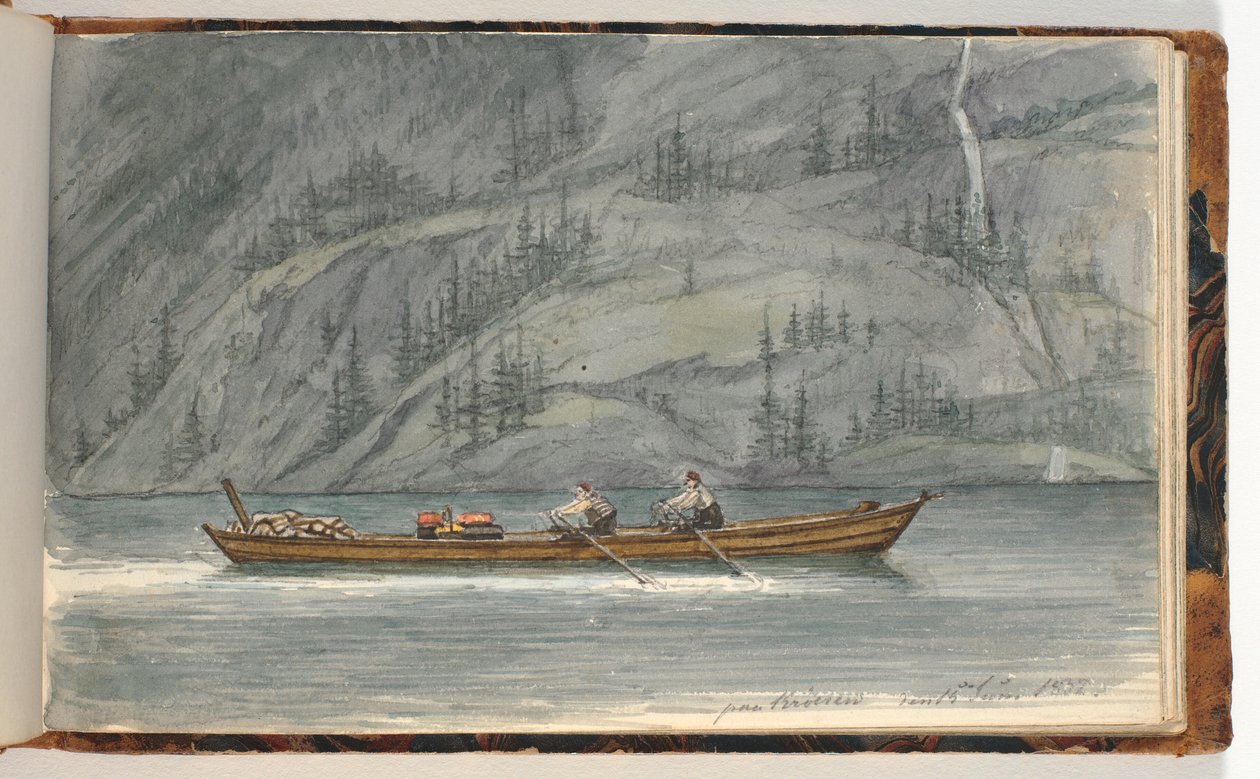 Fjordlandschap met roeiboot. Krøderen, Noorwegen door Martinus Rørbye