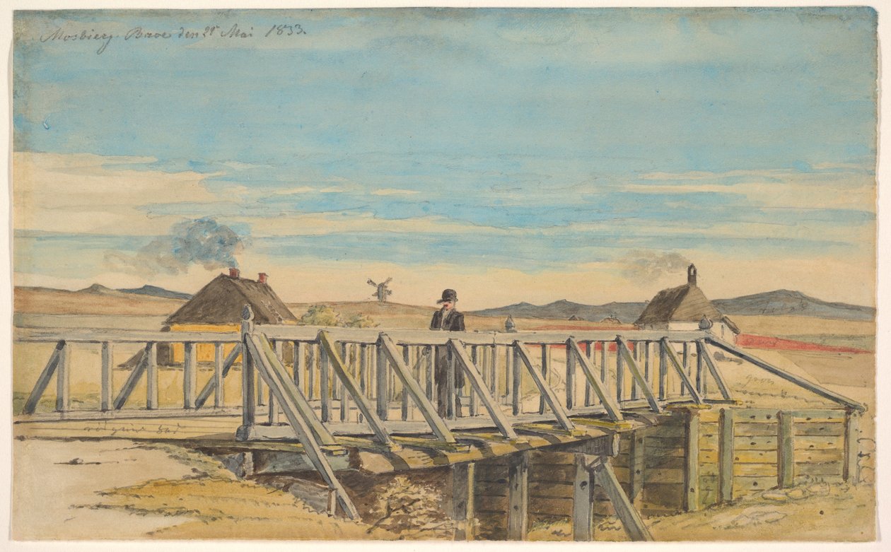 Landschap met een brug bij Mosbjerg door Martinus Rørbye