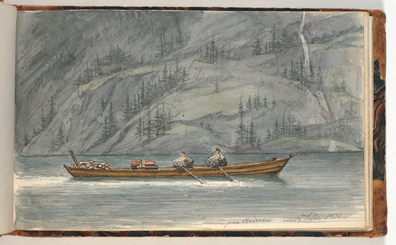 Fjordlandschap met roeiboot. Krøderen, Noorwegen door Martinus Rørbye