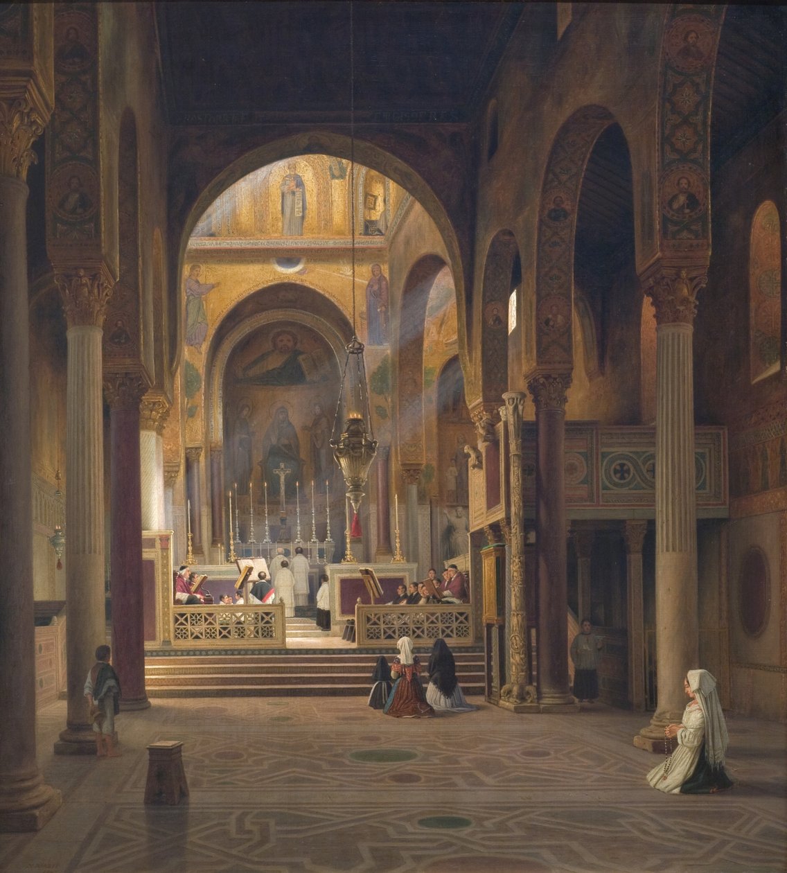 Interieur van de Capella Palatina in Palermo, Italië door Martinus Rørbye