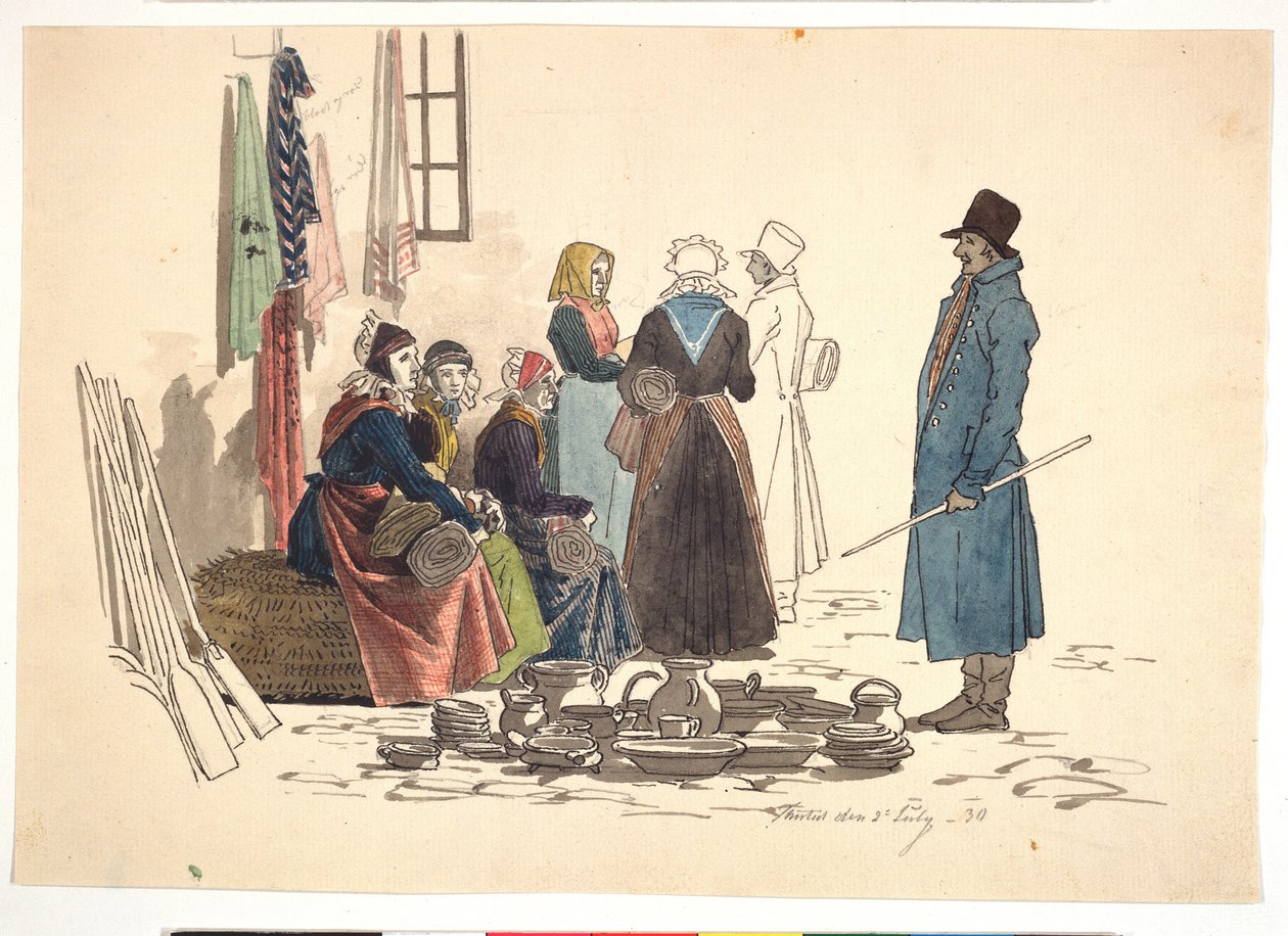 Scène van de markt in Thisted door Martinus Rørbye