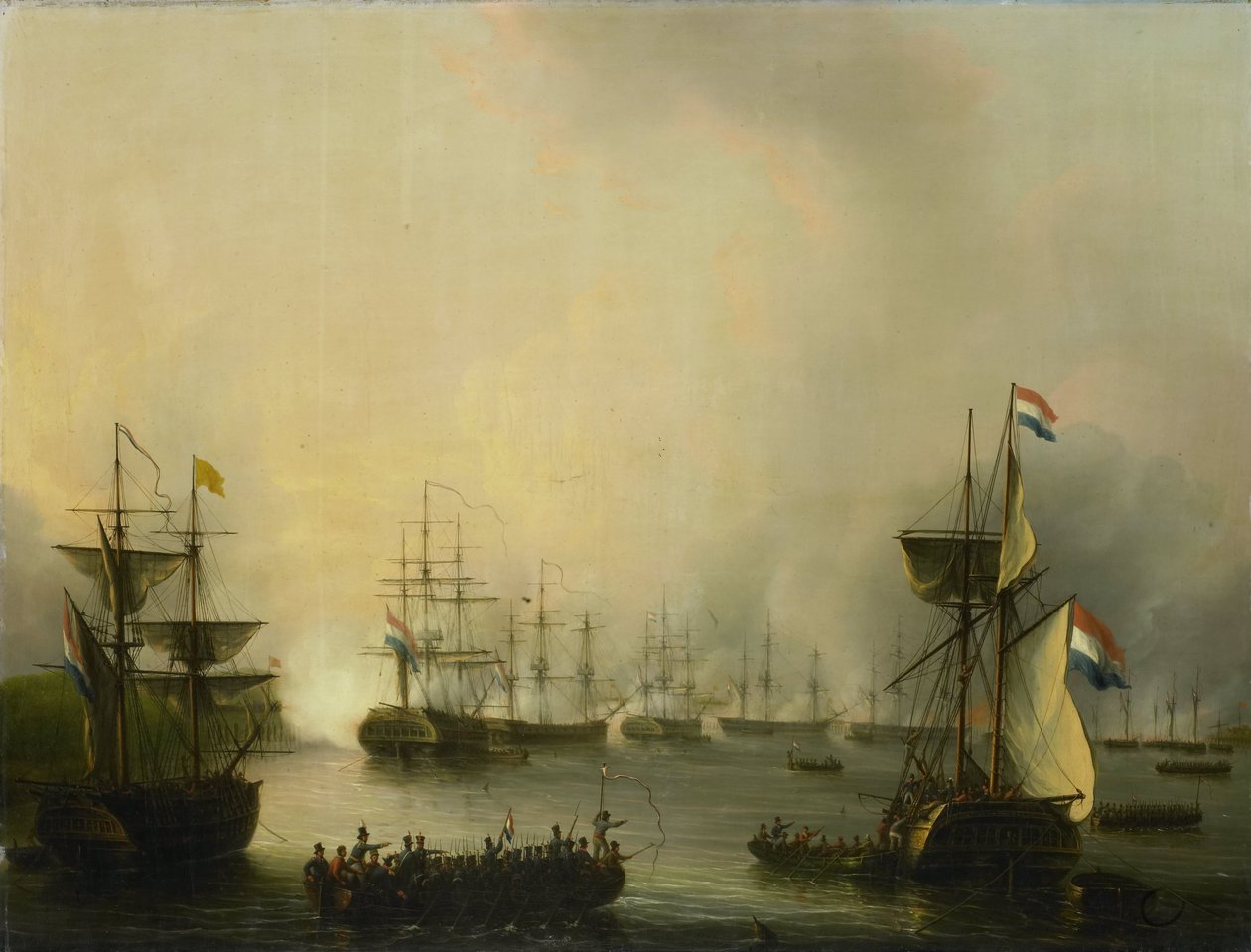 Het bombardement van Palembang, Sumatra, 24 juni 1821 door Martinus Schouman