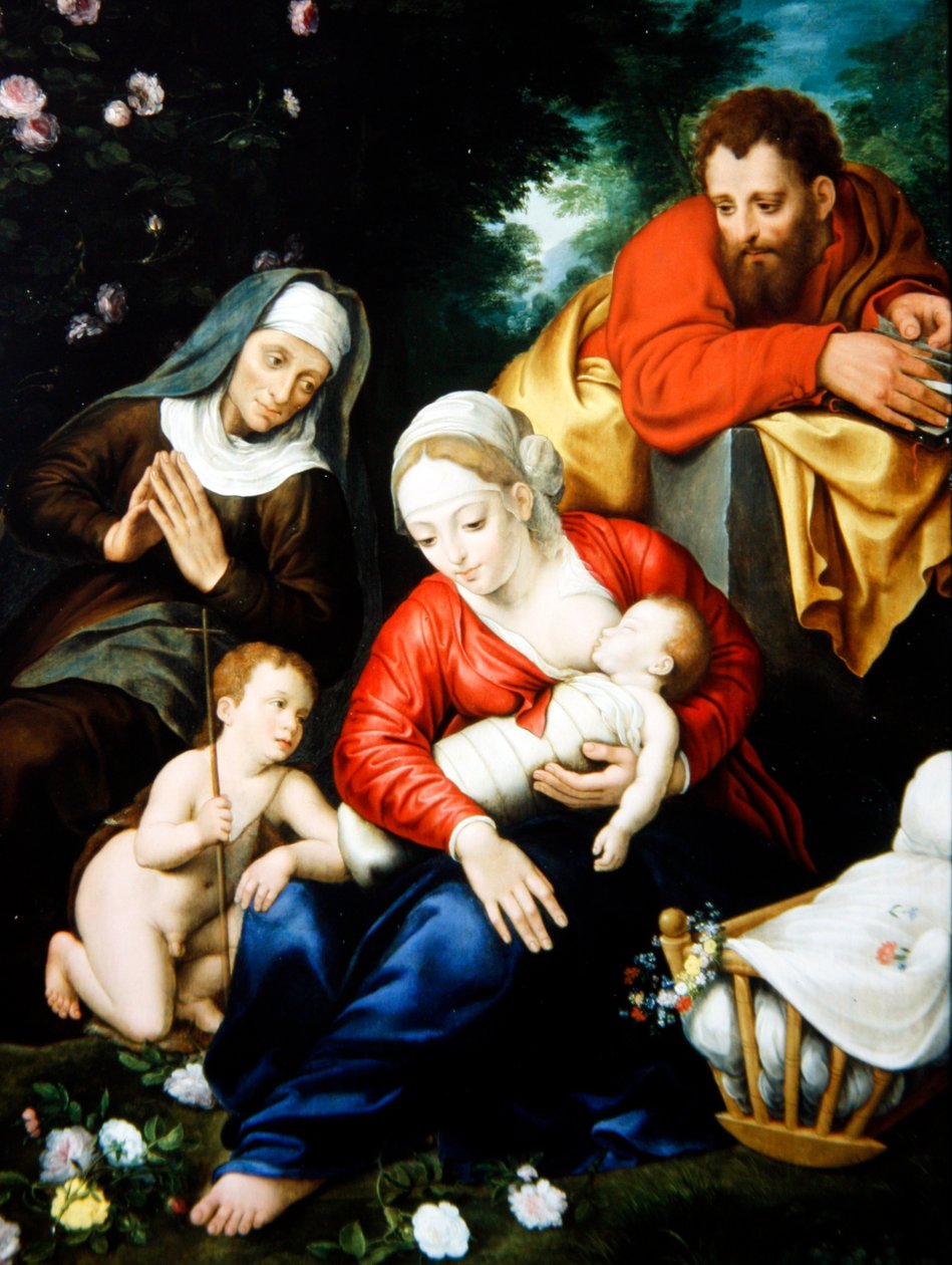 De Maagd en het Kind met St. Joseph, Elizabeth en St. Johannes door Martyn Pepyn