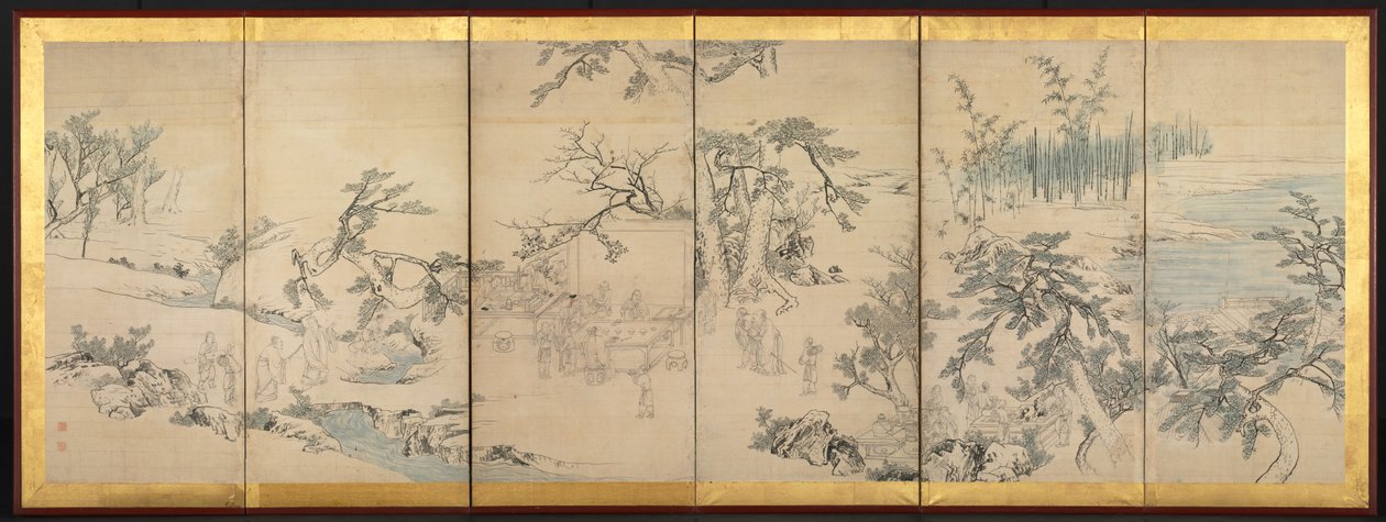 Literaire bijeenkomst in het Orchidee Paviljoen, late 1700s door Maruyama Okyo