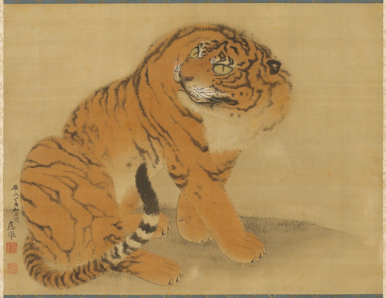 Zittende tijger door Maruyama Okyo