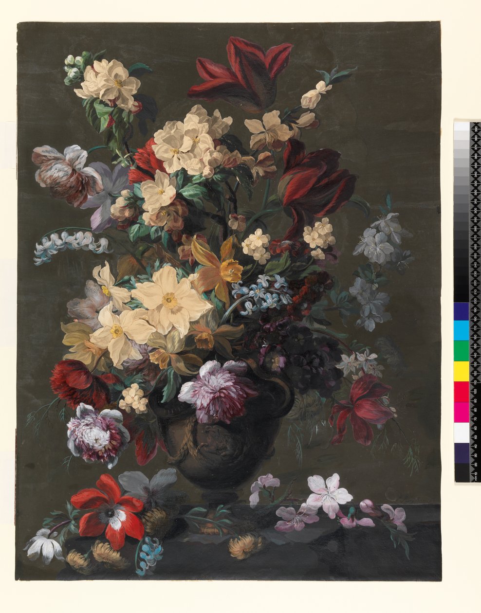 Bloemen in een vaas op een richel, laat 18e eeuw door Mary Moser