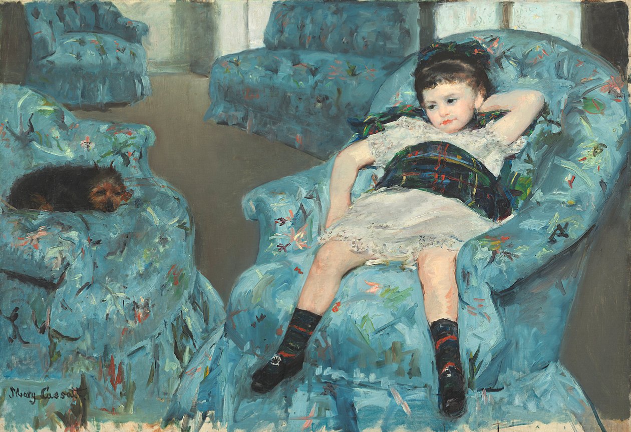 Klein Meisje in een Blauwe Fauteuil, 1878 door Mary Cassatt