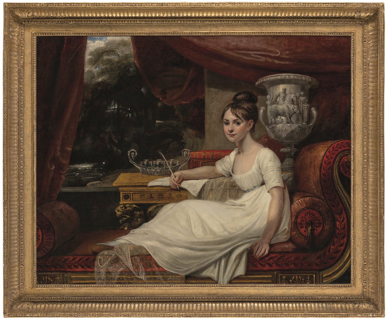 Portret van Eleanor Anne Porden, Lady Franklin, op een chaise longue door Mary Ann Flaxman