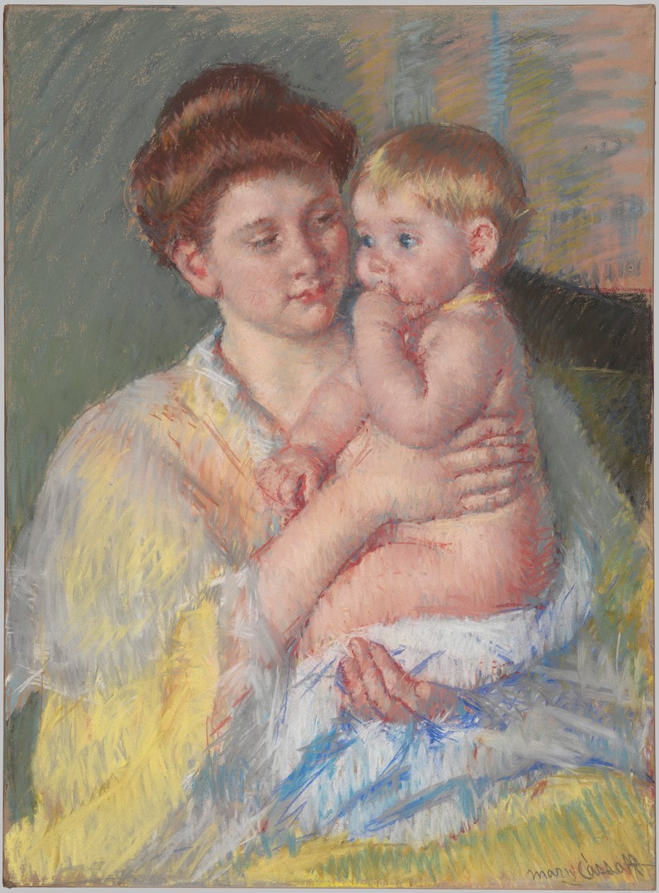 Baby John met wijsvinger in zijn mond door Mary Cassatt