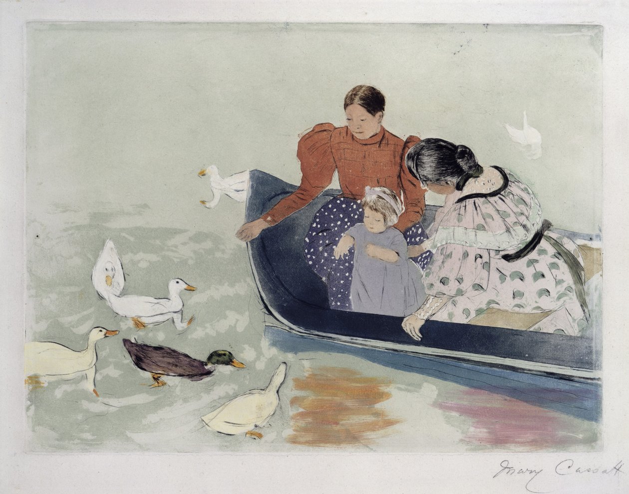 Eenden voeren door Mary Cassatt