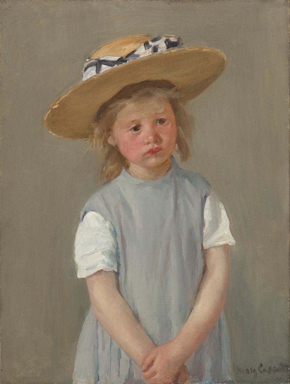 Kind met een strohoed door Mary Cassatt