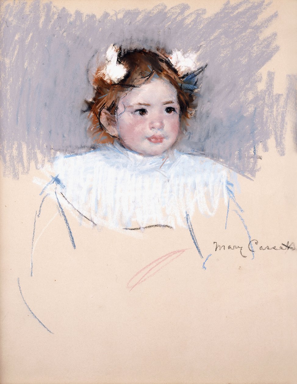 Ellen met strikken in haar haar, kijkend naar rechts, 1899 door Mary Cassatt